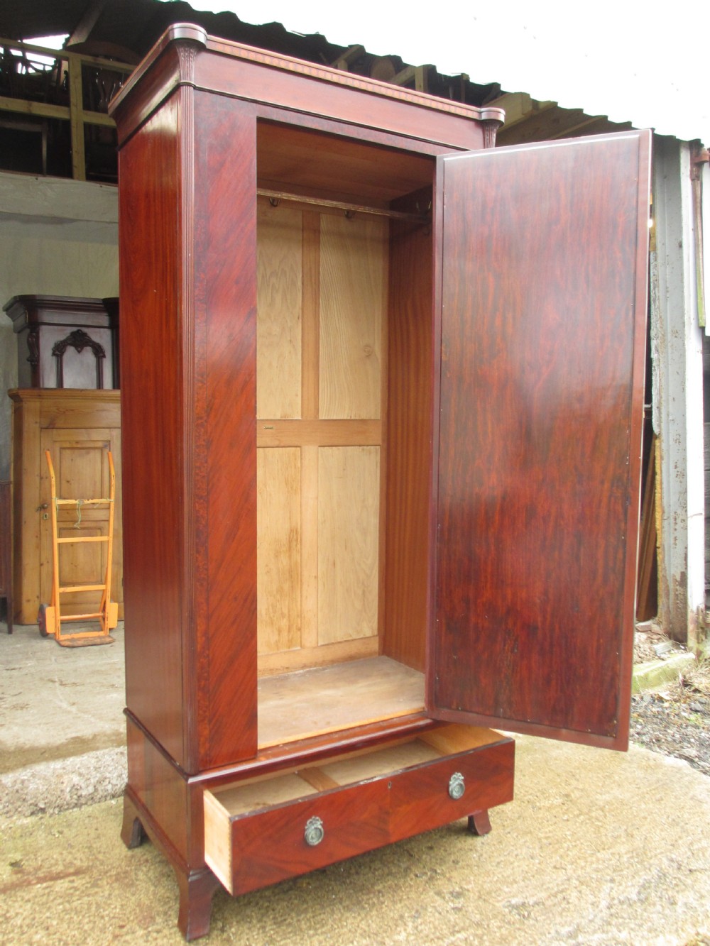 quality 19th century mahogany and walnut crossbanded mirror door wardrobe  View IX