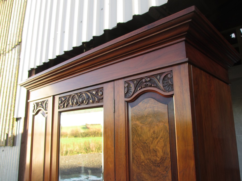 victorian art nouveau burr walnut mirror door wardrobe View V