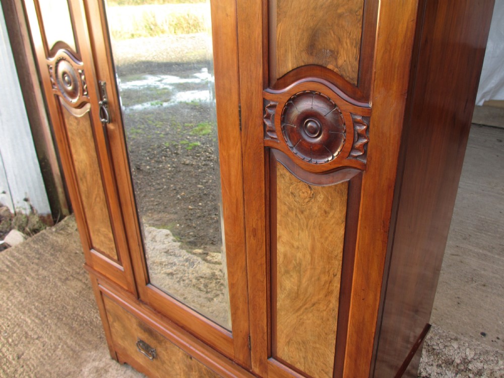 victorian art nouveau burr walnut mirror door wardrobe View VII