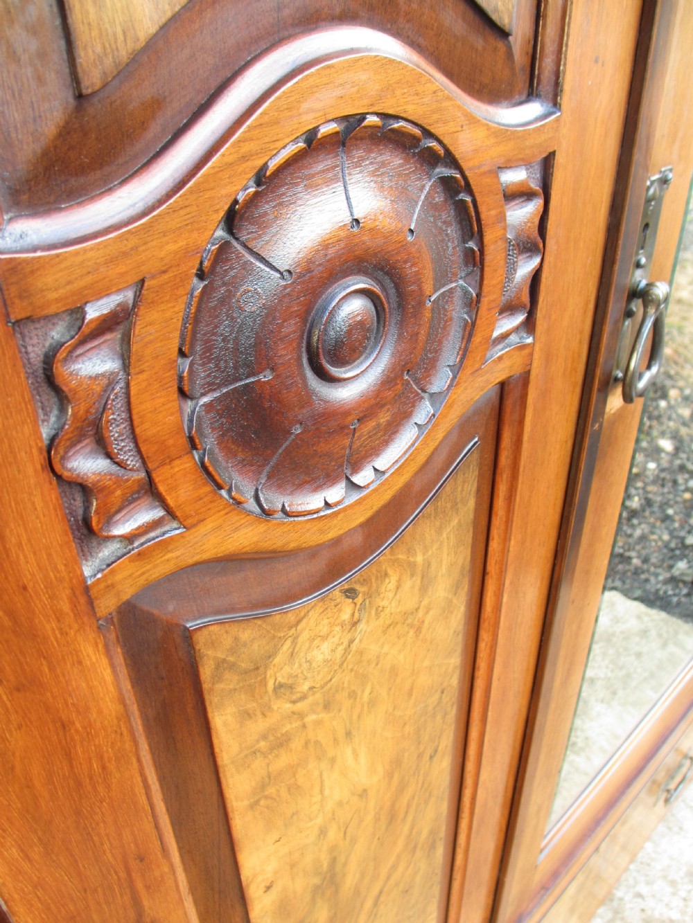 victorian art nouveau burr walnut mirror door wardrobe View X