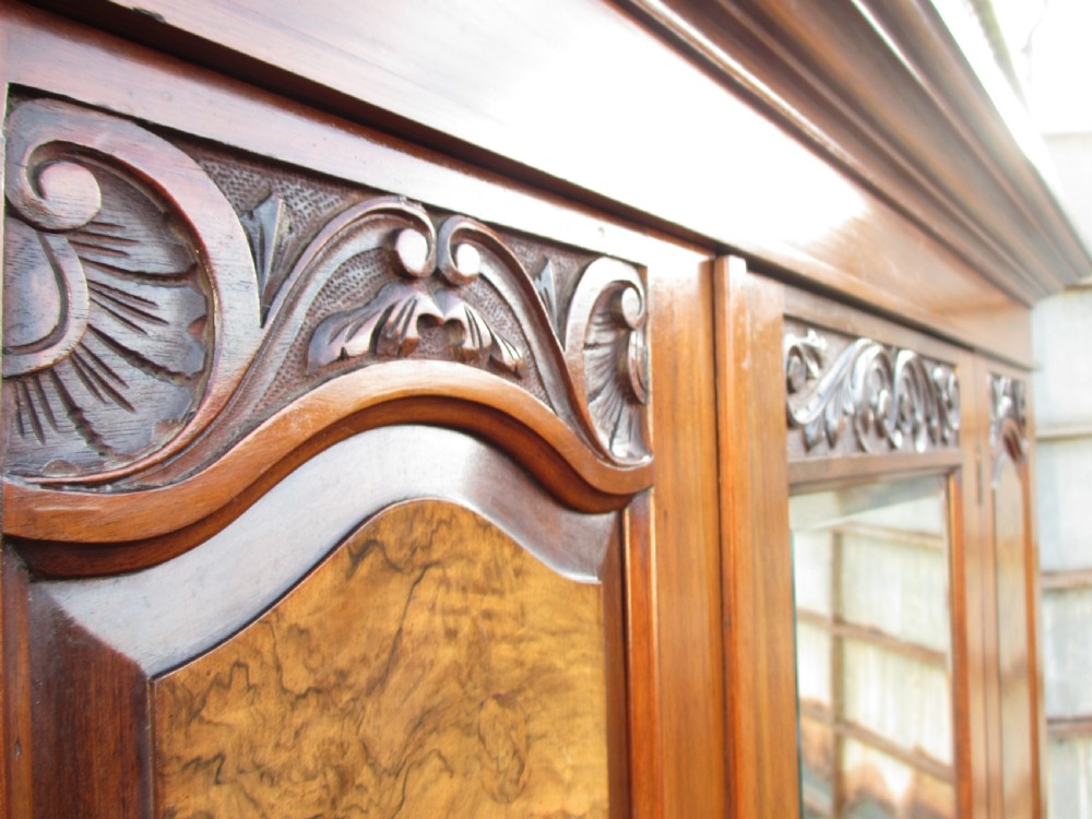 victorian art nouveau burr walnut mirror door wardrobe View XI