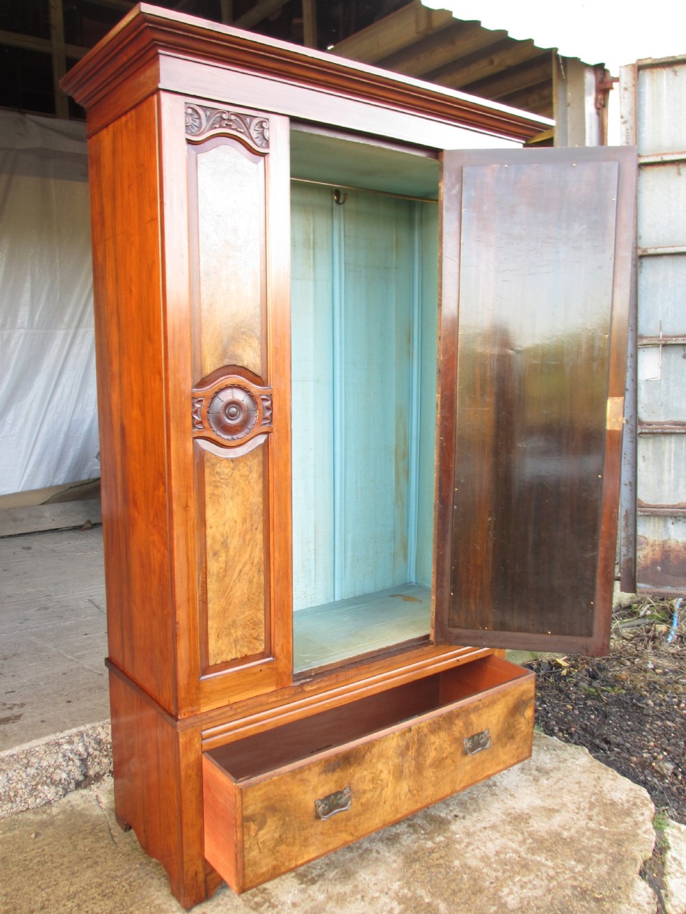 victorian art nouveau burr walnut mirror door wardrobe View XV
