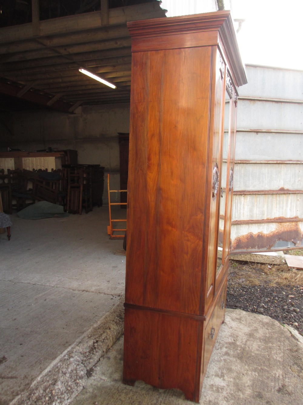 victorian art nouveau burr walnut mirror door wardrobe View XVI