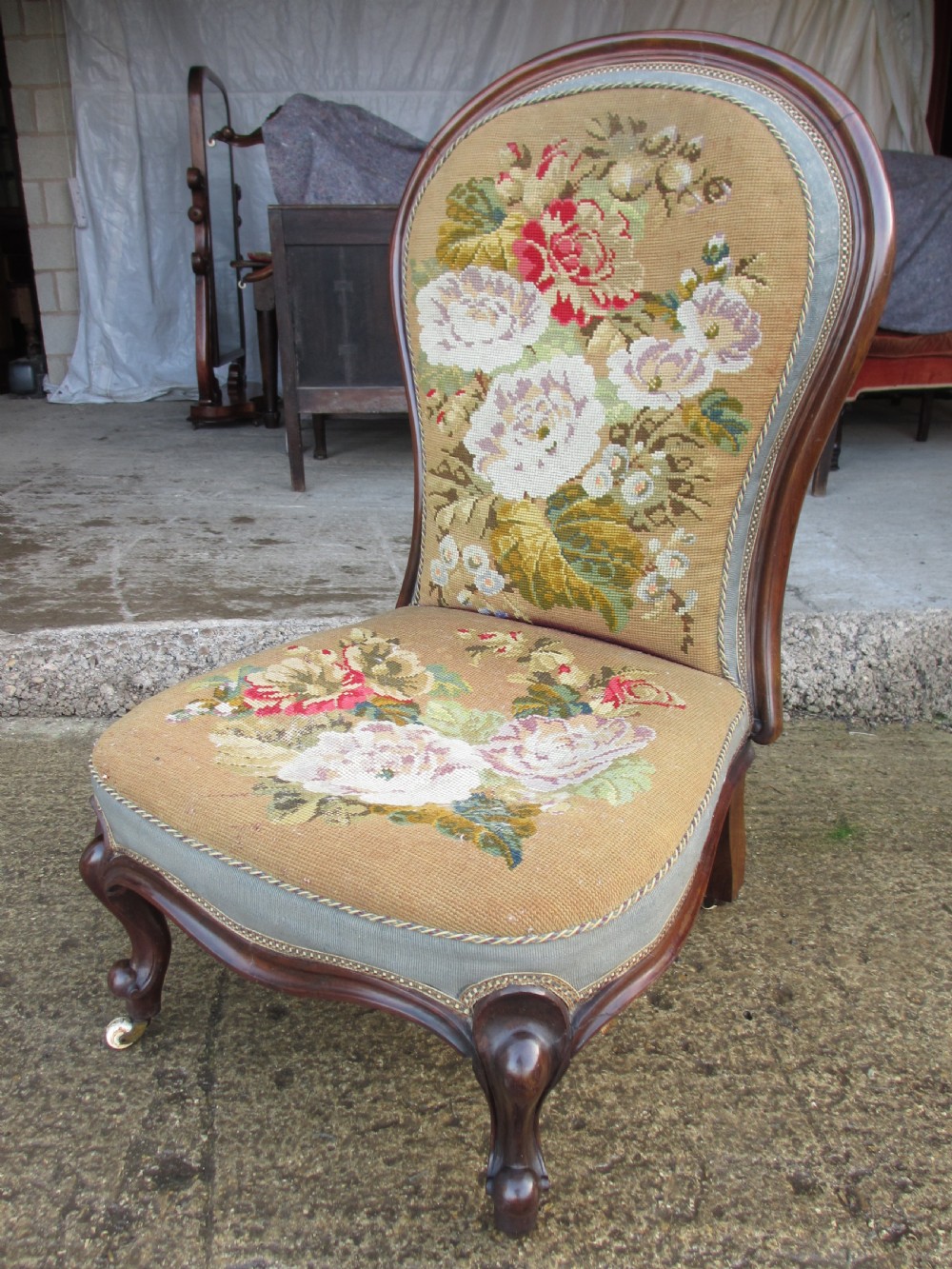 victorian mahogany and needlework upholstered nursing chair View III