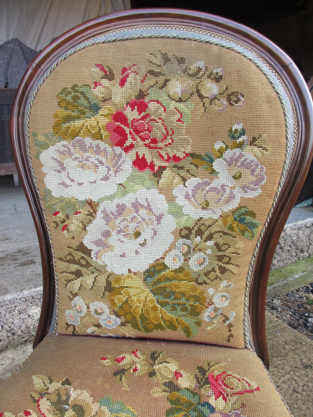 victorian mahogany and needlework upholstered nursing chair View IV