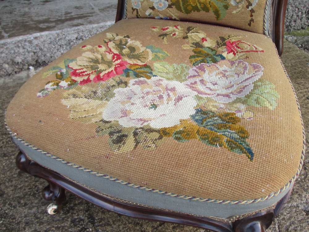 victorian mahogany and needlework upholstered nursing chair View V