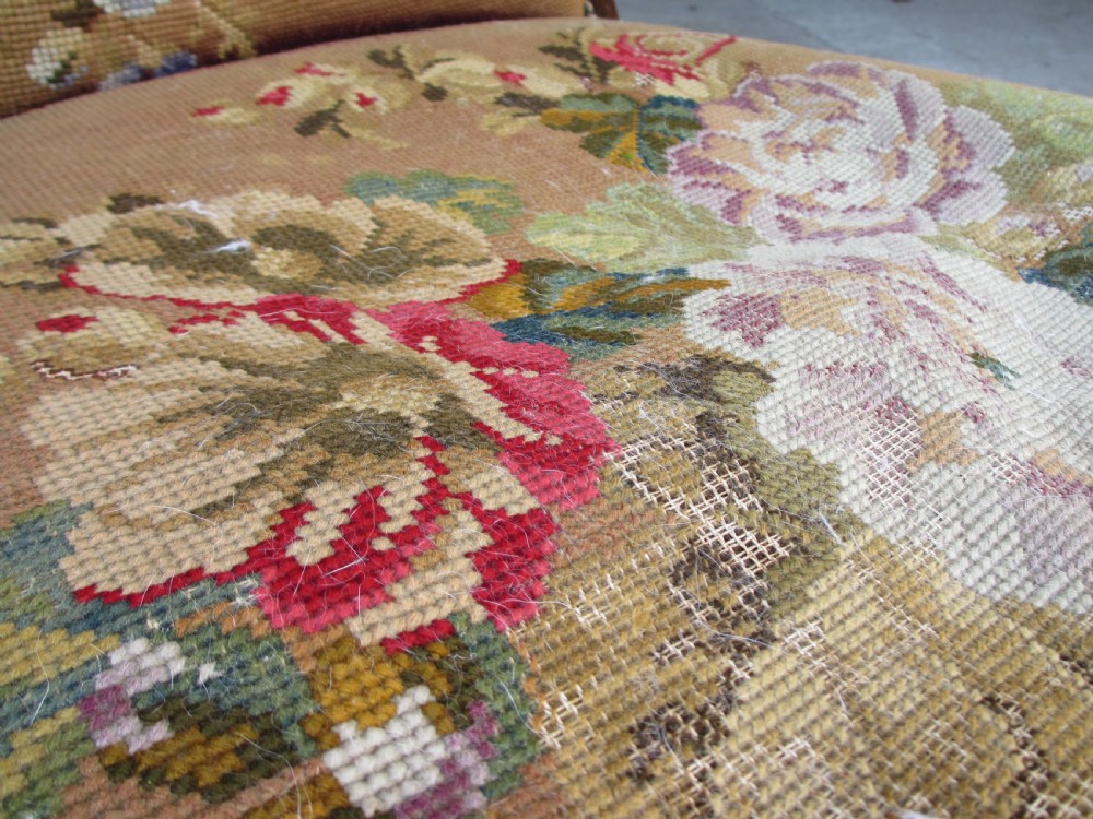victorian mahogany and needlework upholstered nursing chair View IX