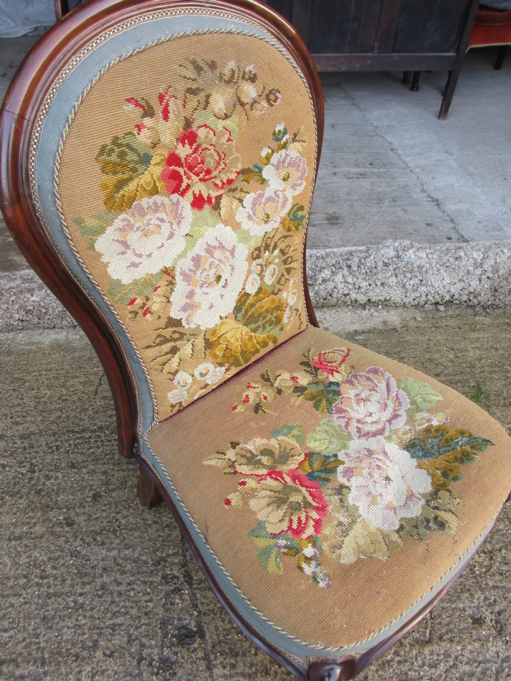 victorian mahogany and needlework upholstered nursing chair View XII
