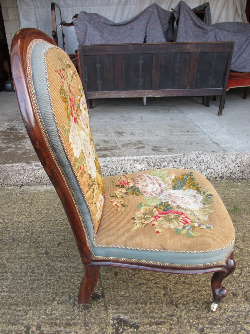 victorian mahogany and needlework upholstered nursing chair View XIII