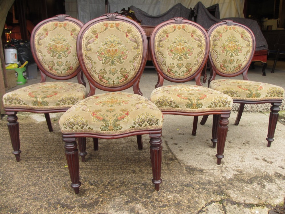 set of 4 victorian mahogany balloon back and upholstered dining chairs