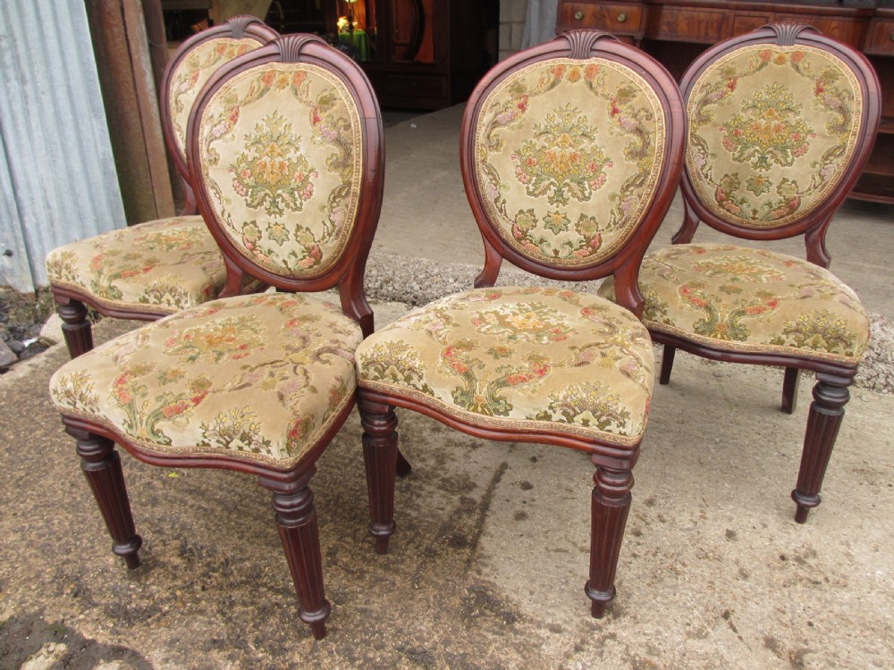 set of 4 victorian mahogany balloon back and upholstered dining chairs View II