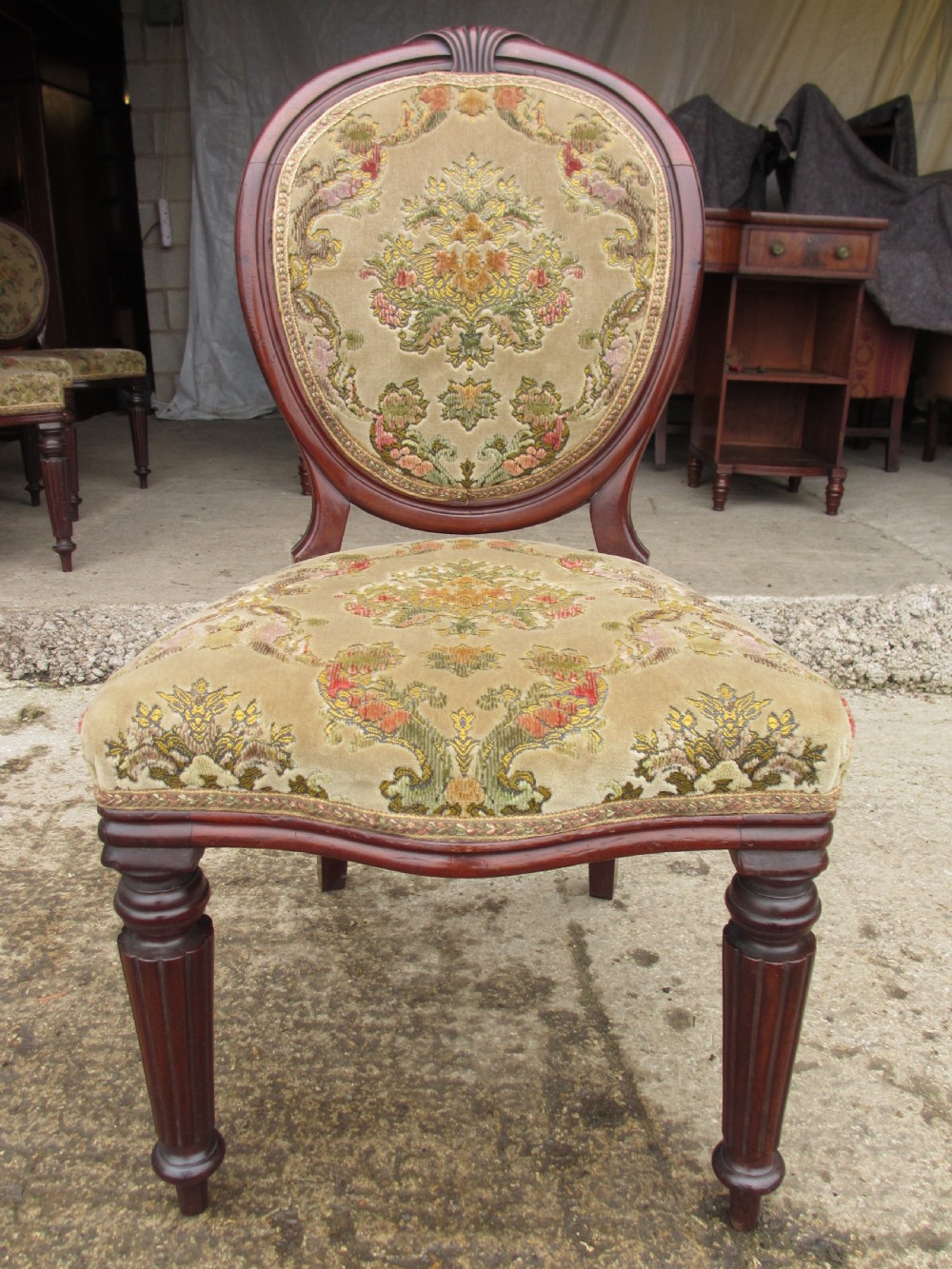 set of 4 victorian mahogany balloon back and upholstered dining chairs View III