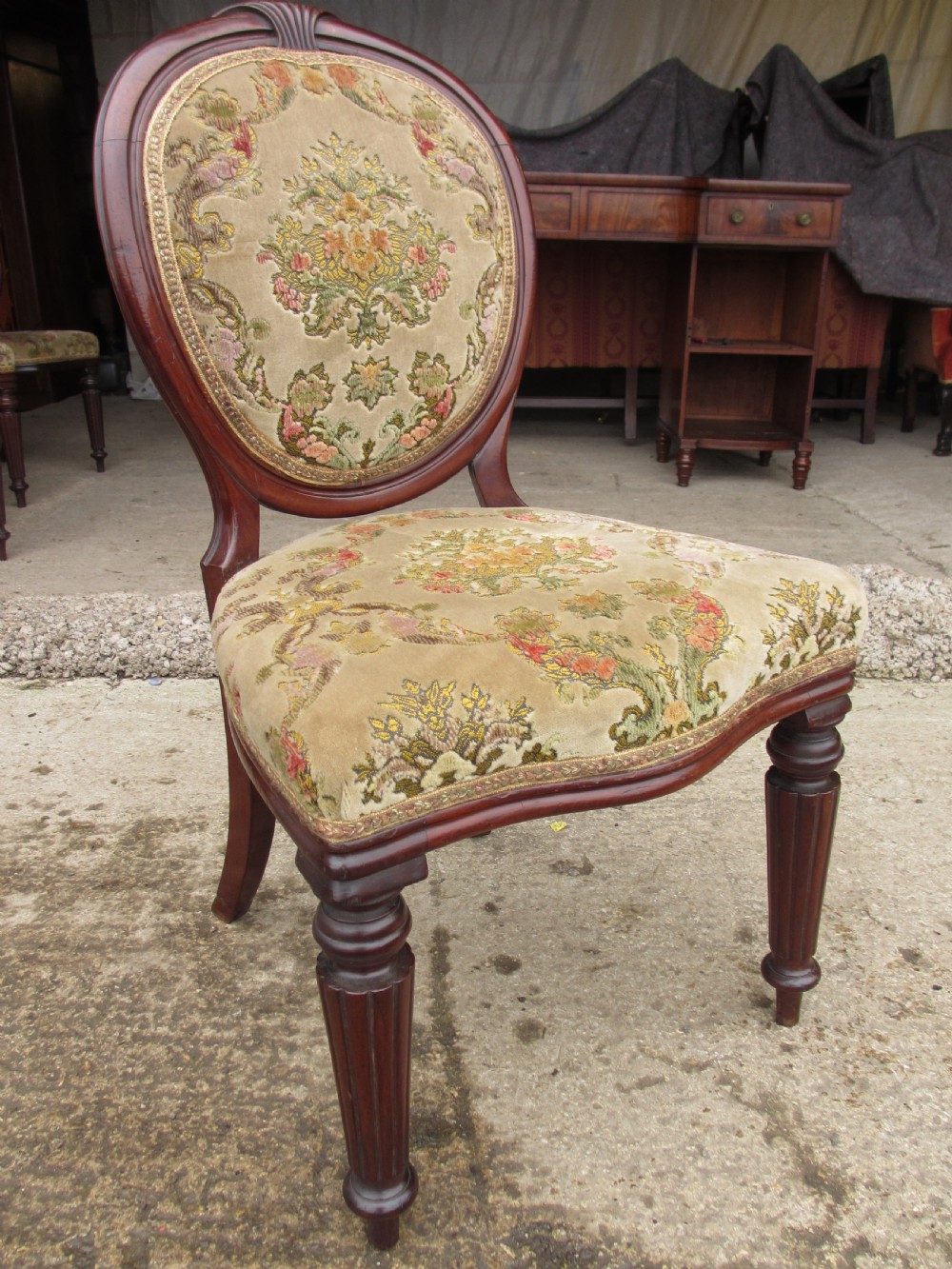 set of 4 victorian mahogany balloon back and upholstered dining chairs View IV