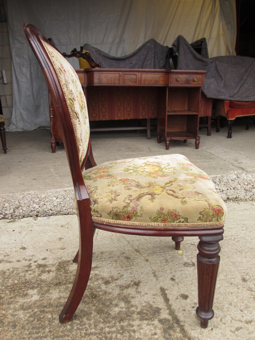 set of 4 victorian mahogany balloon back and upholstered dining chairs View XII