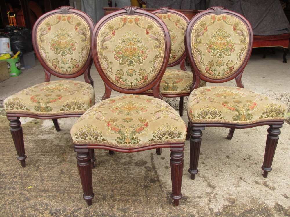 set of 4 victorian mahogany balloon back and upholstered dining chairs View XIV