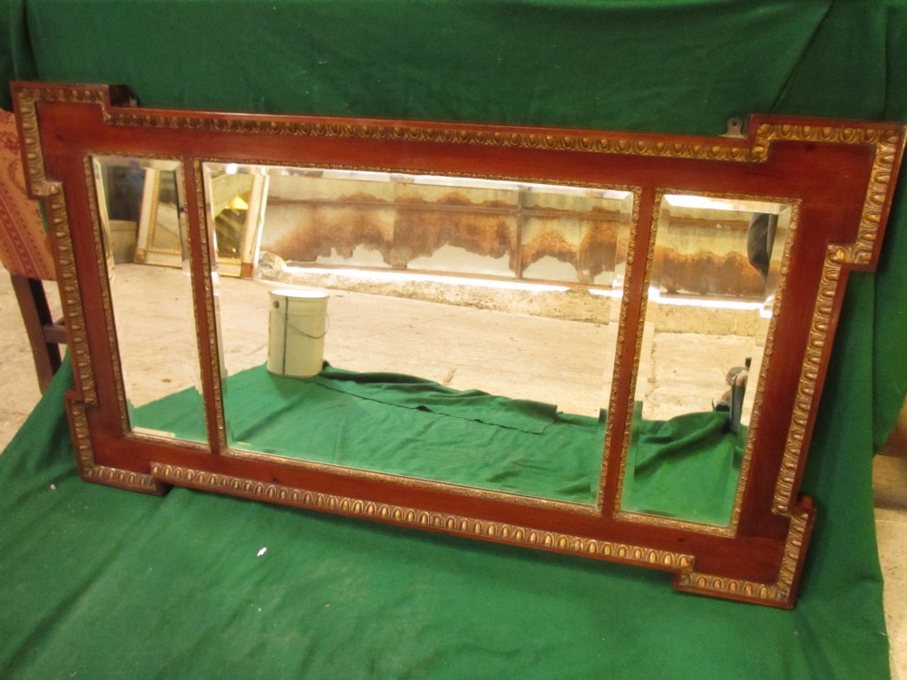 19th Century gilt and mahogany triple plate mirror
