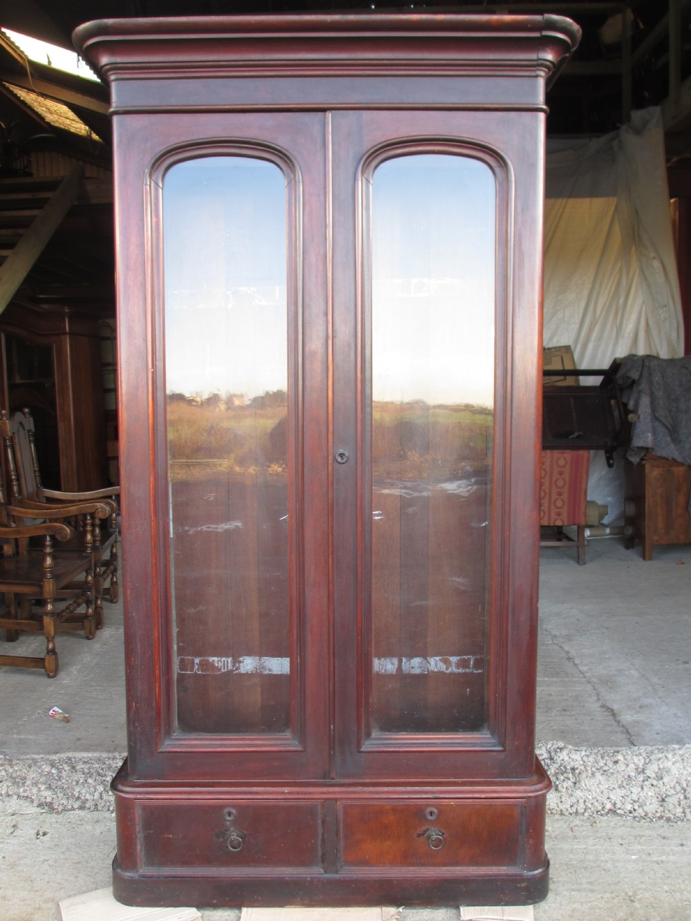 19th century tall glazed Mahogany bookcase cabinet 