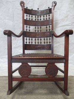 ARTS CRAFTS BOBBIN AND BAR BACK BIRCH ROCKING CHAIR