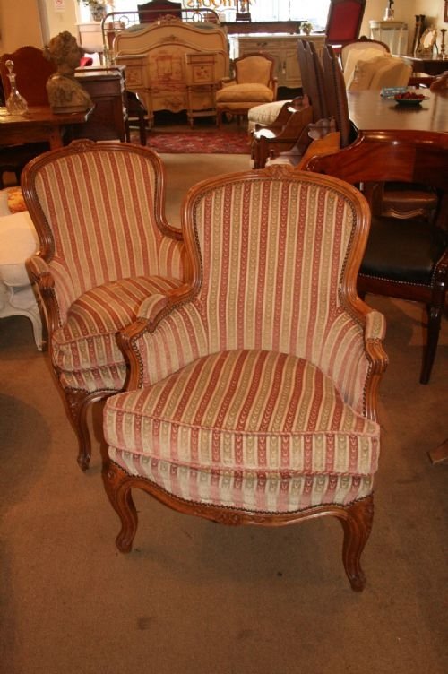 Pair French Small Bergere Armchairs