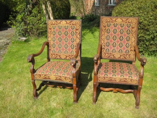 Matched Pair of Needlework Armchairs