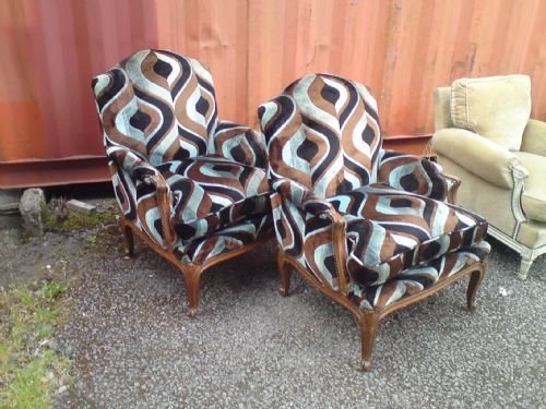 19th Century Pair of Chairs in Modern Fabric