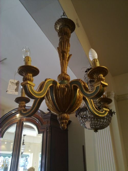 Pretty Carved Wood Chandelier