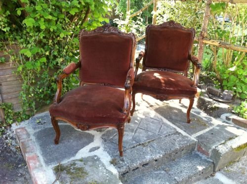 Large Pair of Walnut French Armchairs