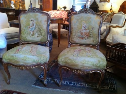 Pair French Salon Chairs with Needle Points