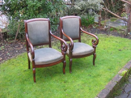 Pair French Armchairs Jacob Style Mahogany