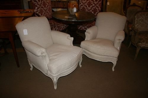 Large Pair French Comfortable Armchairs