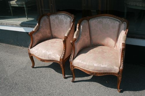 Pair Carved French Bergeres