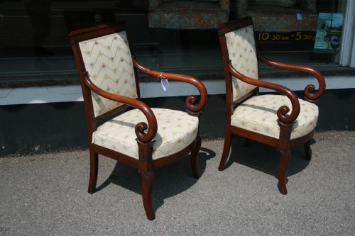 Pair of Period French Mahogany Armchairs