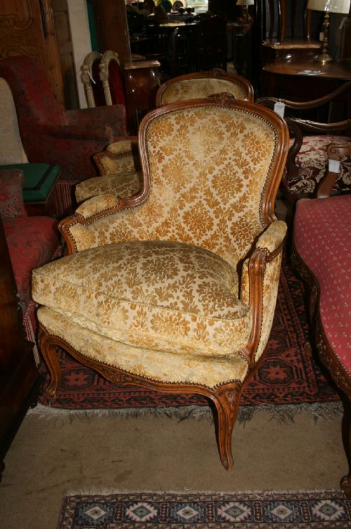 Pair of Louis 15 Style Bergere Armchairs