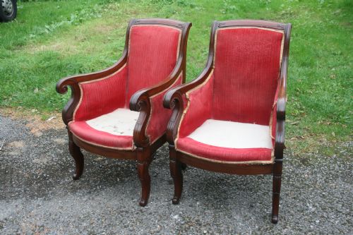 Pair Mahogany Antique Armchairs