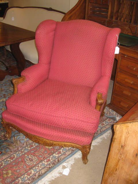 Pair French Wing Armchairs