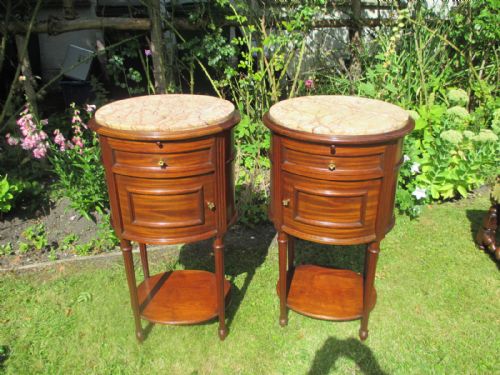Pair of Mahogany Oval Bedside Tables
