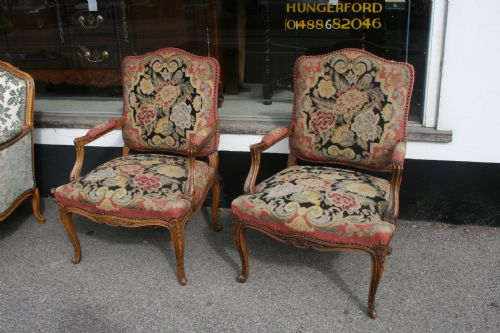 Pair French Needle Point Armchairs