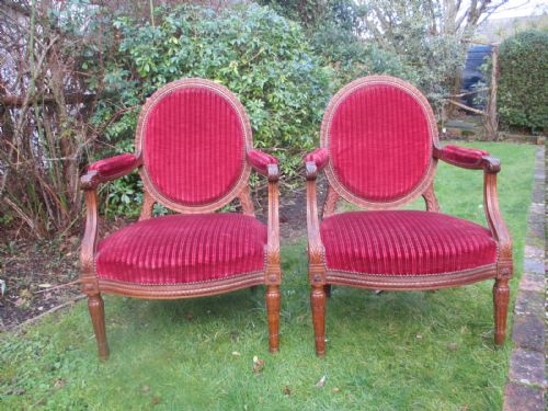 Pair of Large Walnut Armchairs