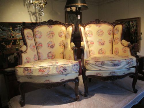 Pair of Walnut Bergere Armchairs