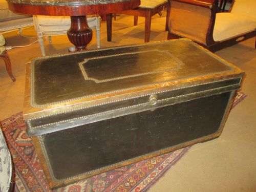Large Leather Covered Camphor Trunk