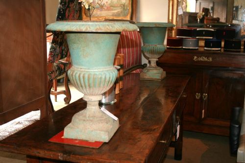 Pair French Cast Iron Urns