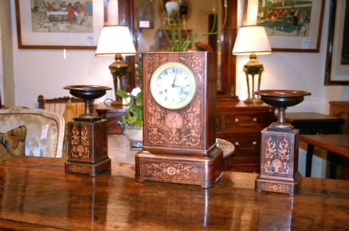 French Rosewood Clock Set Garniture