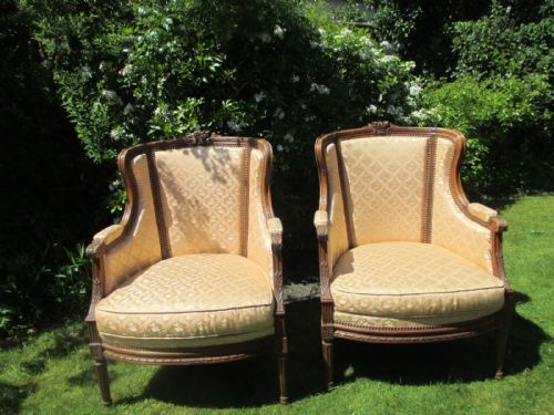 Pair of Walnut Bergere Armchairs