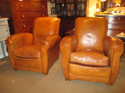 Pair of French Leather Club Armchairs