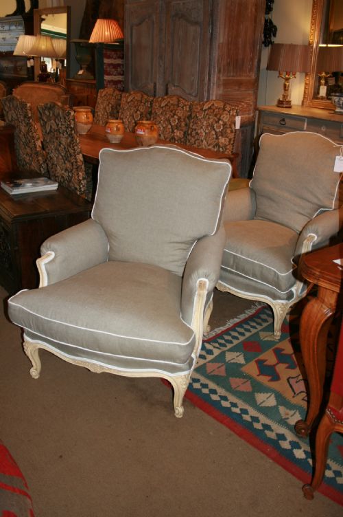 Large Comfortable Pair of French Armchairs