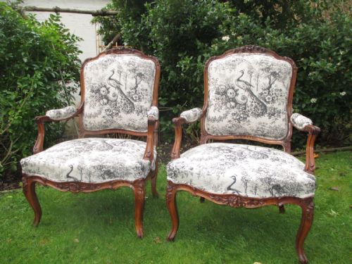 Pair of French Walnut Armchairs