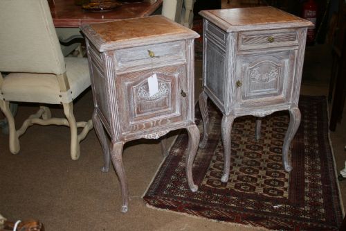 Pair French Limed Oak Bed Side Tables
