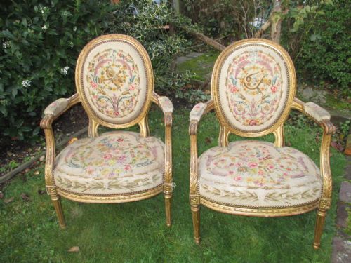 Pair of French Gilt Armchairs