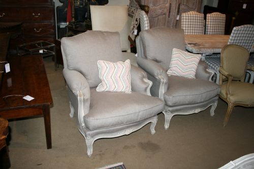 Large Pair French Comfortable Armchairs