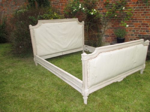 Rare 6 Foot Wide Antique French Bed in Original Old Paint Finish.